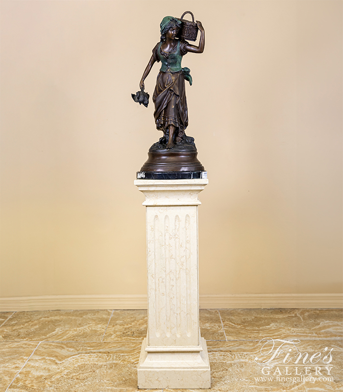 Search Result For Bronze Statues  - Young Girl Carrying Basket Bronze Statue - BS-215